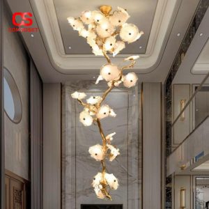 Đèn Thả Hoa Thủy Tinh Sang Trọng Cành Đồng Mạ Vàng Cao Cấp Biệt Thự Cho Không Gian Trần Cao