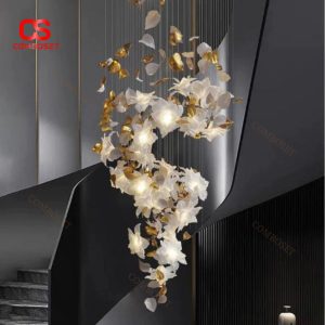 Đèn Thả Thông Trần Hoa Lá Màu Vàng Sang Trọng Decor Phòng Khách, Nhà Hàng, Biệt Thự Nguy Nga