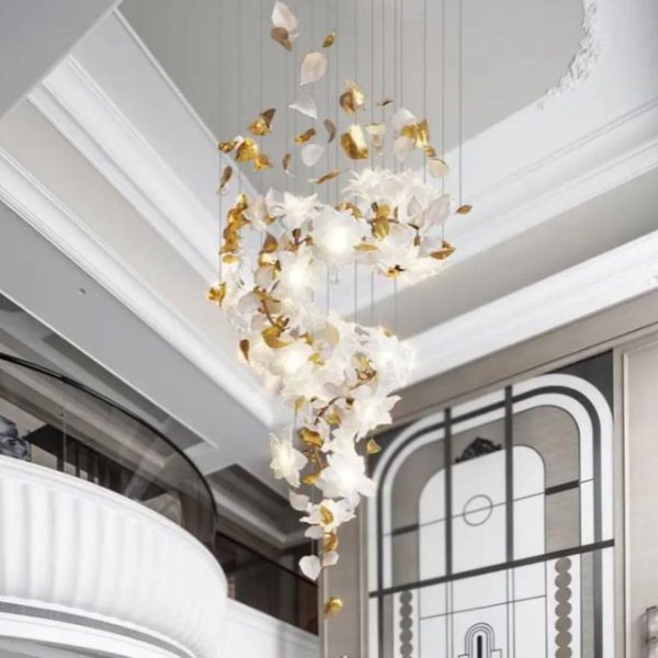 Đèn Thả Thông Trần Hoa Lá Màu Vàng Sang Trọng Decor Phòng Khách, Nhà Hàng, Biệt Thự Nguy Nga