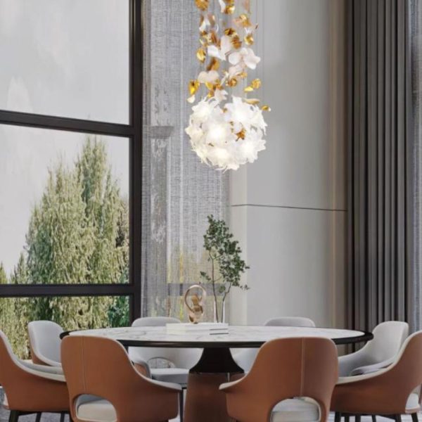 Đèn Thả Thông Trần Hoa Lá Màu Vàng Sang Trọng Decor Phòng Khách, Nhà Hàng, Biệt Thự Nguy Nga
