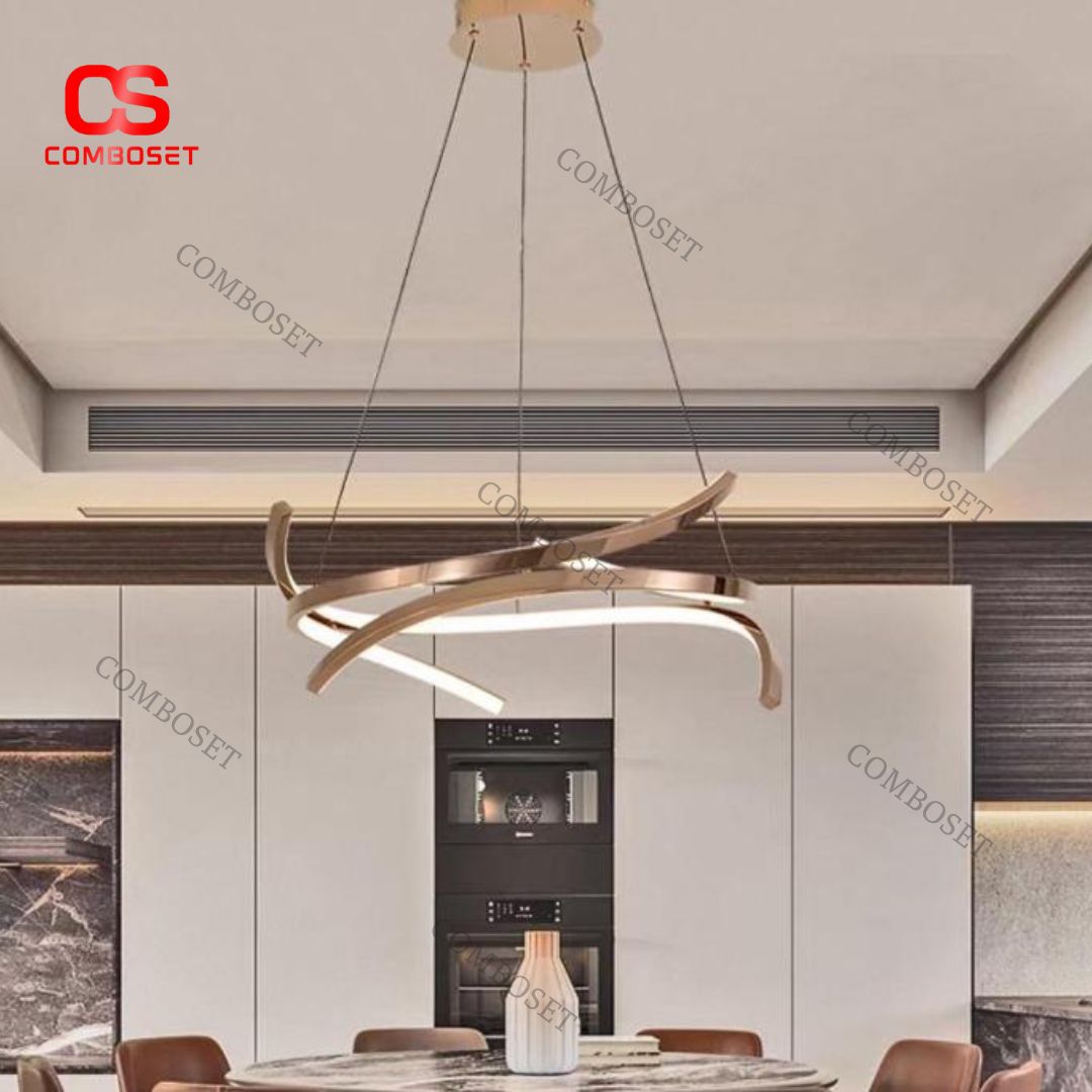 Đèn Thả Trần Kim Loại Mạ Vàng Hồng Thiết Kế Uốn Lượn Lắp Trần Cao Phòng Khách, Bếp Căn Hộ