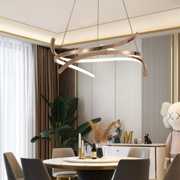 Đèn Thả Trần Kim Loại Mạ Vàng Hồng Thiết Kế Uốn Lượn Lắp Trần Cao Phòng Khách, Bếp Căn Hộ