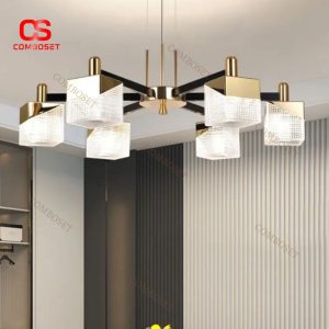 Đèn Trần 6 Chao Acrylic Hộp Vuông Thân Hợp Kim Nhôm Hiện Đại Sang Trọng Decor Phòng Khách