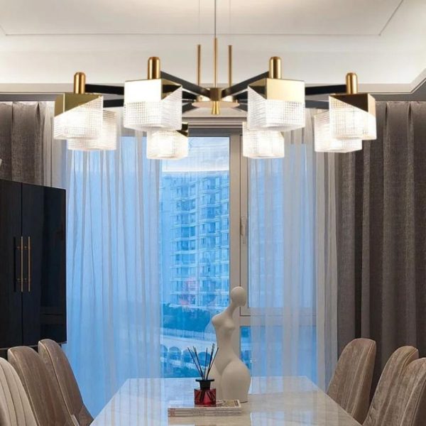 Đèn Trần 6 Chao Acrylic Hộp Vuông Thân Hợp Kim Nhôm Hiện Đại Sang Trọng Decor Phòng Khách