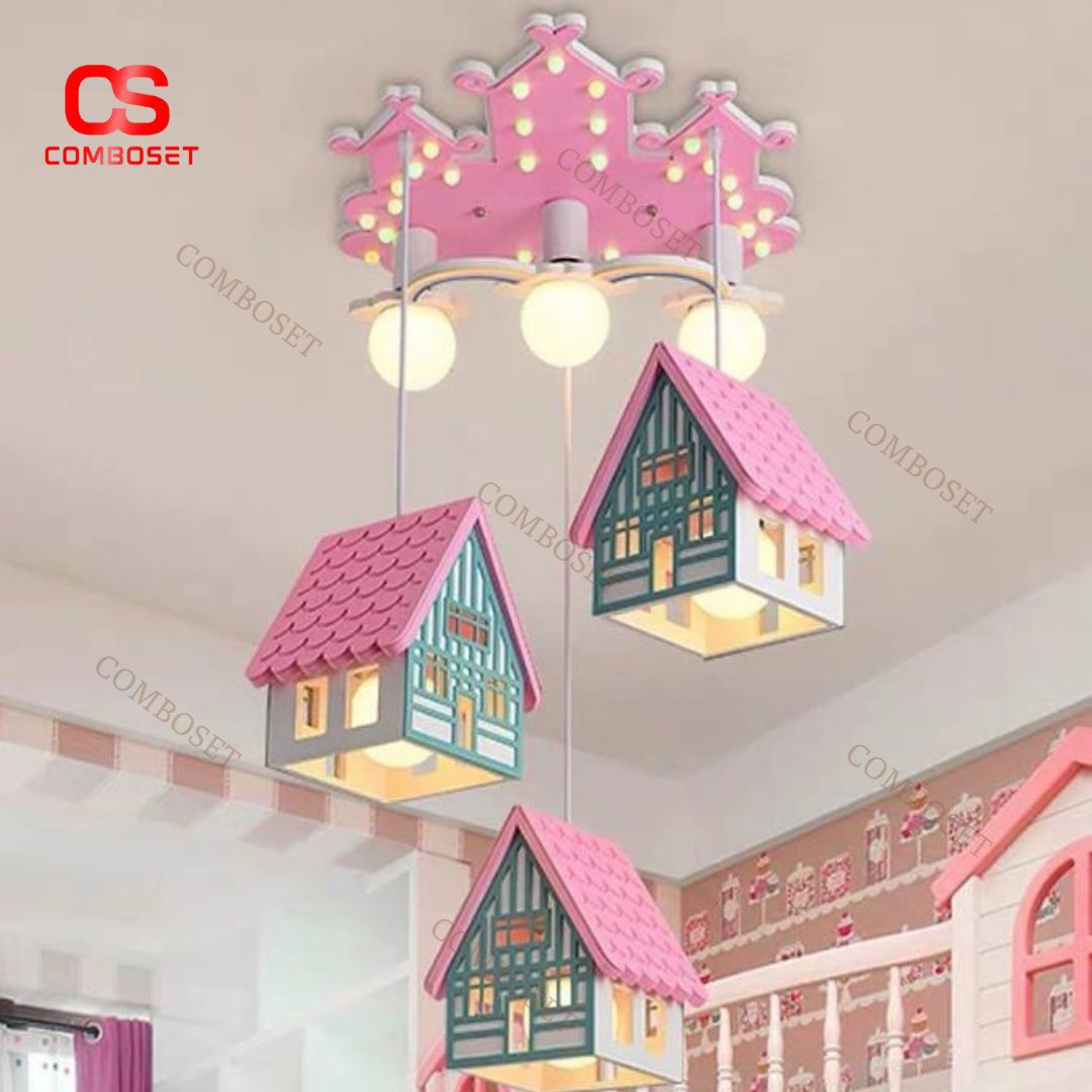 Đèn Trần Hình Ngôi Nhà Gỗ Hoạt Hình 3 Chế Độ Sáng Cho Phòng Ngủ, Khu Vui Chơi Trẻ Em