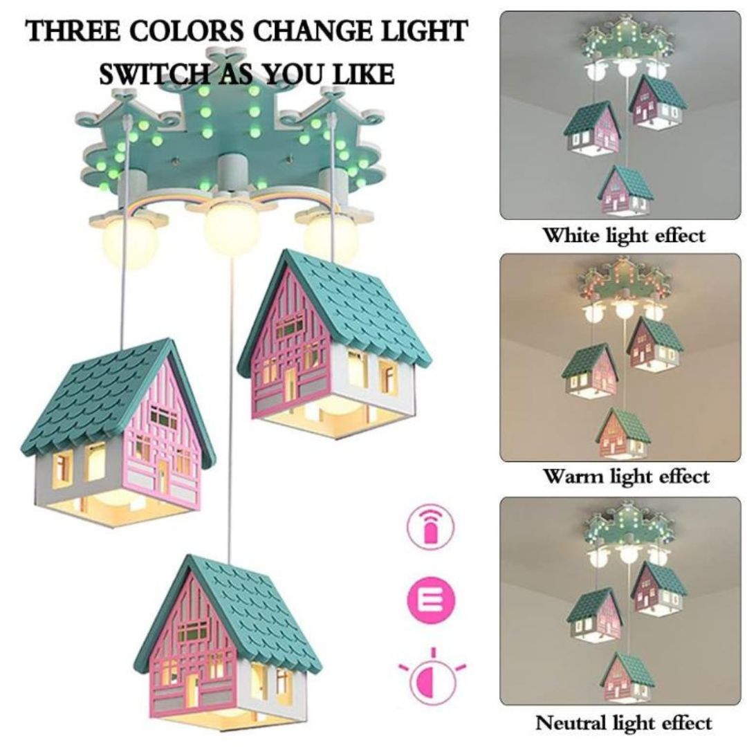 Đèn Trần Hình Ngôi Nhà Gỗ Hoạt Hình 3 Chế Độ Sáng Cho Phòng Ngủ, Khu Vui Chơi Trẻ Em