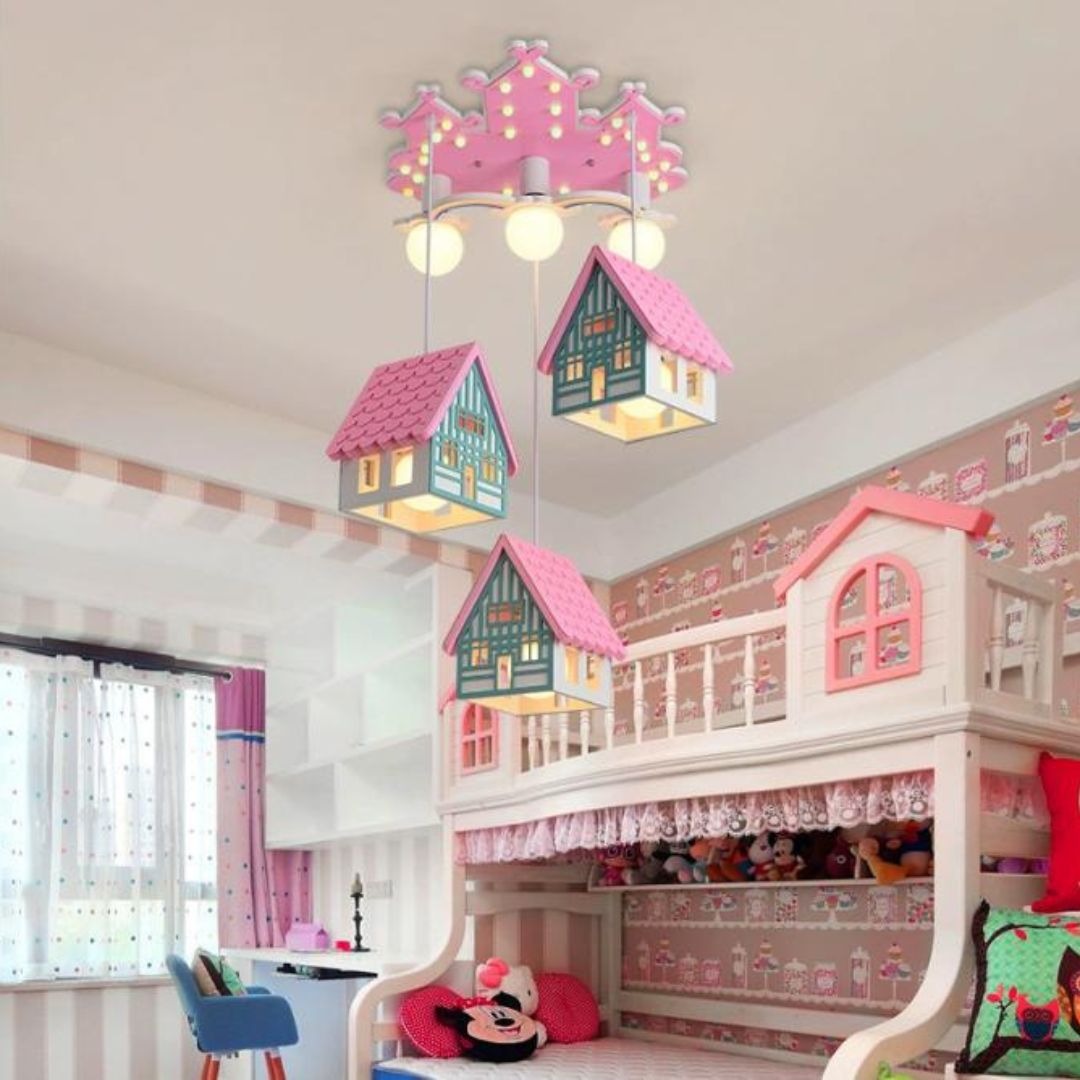 Đèn Trần Hình Ngôi Nhà Gỗ Hoạt Hình 3 Chế Độ Sáng Cho Phòng Ngủ, Khu Vui Chơi Trẻ Em