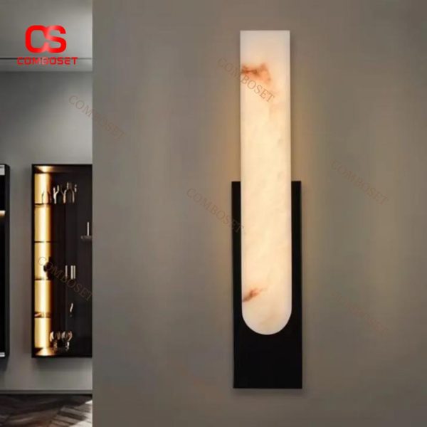 Đèn Tường Đá Cẩm Thạch Cao Cấp Thân Kim Loại Sang Trọng, 3 Chế Độ Sáng Cho Khách Sạn