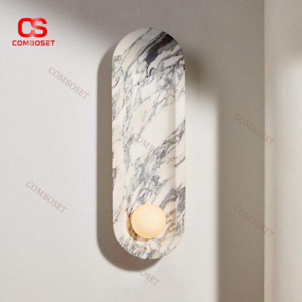 Đèn Tường Đá Marble Hình Elip Dài Sang Trọng Đẳng Cấp Cho Căn Hộ, Biệt Thự, Chiếu Sáng Lối Đi Khách Sạn