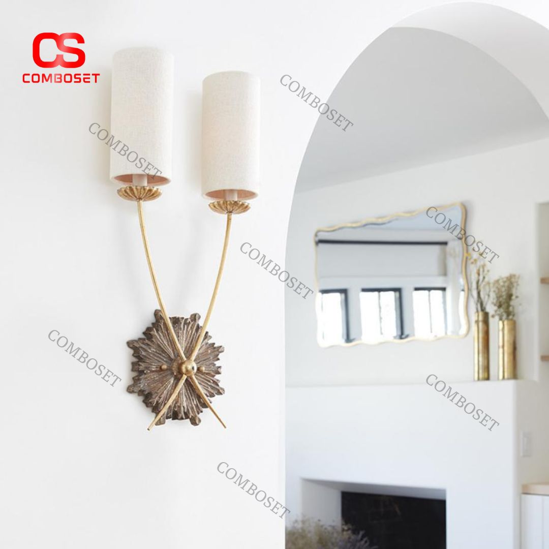 Đèn Tường Đôi Tân Cổ Điển Hoạ Tiết Mặt Trời Phong Cách Châu Âu Quý Tộc, Ánh Sáng Vàng Ấm