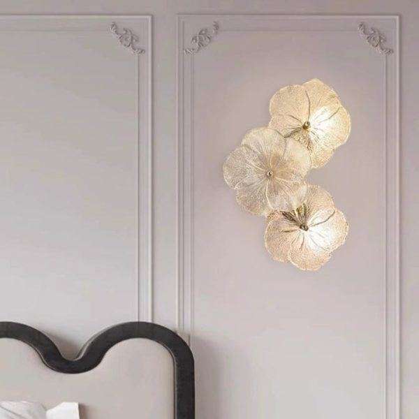 Đèn Tường Hoa Thuỷ Tinh Kiểu Pháp 3 Chế Độ Sáng Khách Sạn, Phòng Ngủ Lãng Mạn