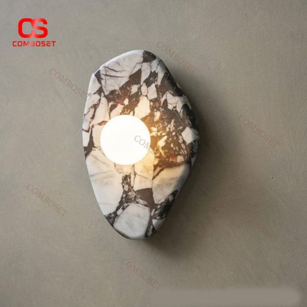 Đèn Tường Khối Đá Cẩm Thạch Cao Cấp, Chao Tròn Thuỷ Tinh Phong Cách Tối Giản Chiếu Sáng Lối Đi