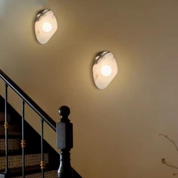Đèn Tường Khối Đá Cẩm Thạch Cao Cấp, Chao Tròn Thuỷ Tinh Phong Cách Tối Giản Chiếu Sáng Lối Đi