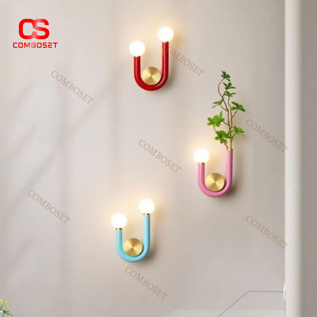 Đèn Tường Kim Loại Chữ U Màu Sắc Rực Rỡ, Trang Trí Phòng Ngủ Cho Bé, Studio Chụp Hình