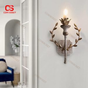 Đèn Tường Nến Hình Bông Lúa Cổ Điển Retro Pháp Cho Phòng Ngủ, Phòng Khách Ánh Sáng Vàng Ấm