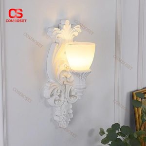 Đèn Tường Nhựa Chạm Khắc Hoa Kem Nghệ Thuật Pháp Decor Lối Đi, Khách Sạn