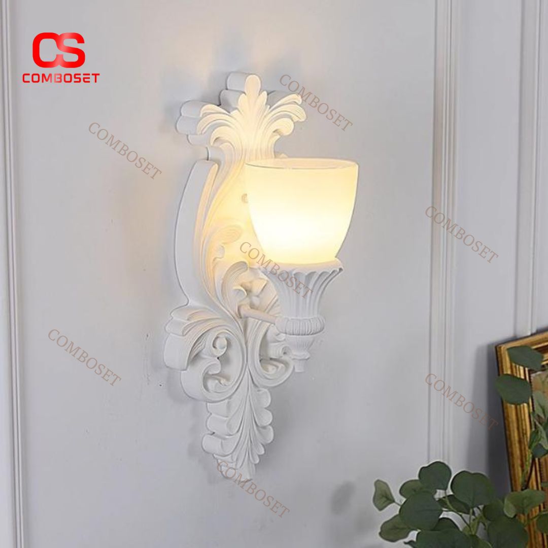 Đèn Tường Nhựa Chạm Khắc Hoa Kem Nghệ Thuật Pháp Decor Lối Đi, Khách Sạn
