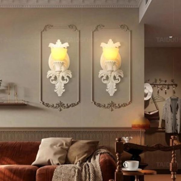 Đèn Tường Nhựa Chạm Khắc Hoa Kem Nghệ Thuật Pháp Decor Lối Đi, Khách Sạn