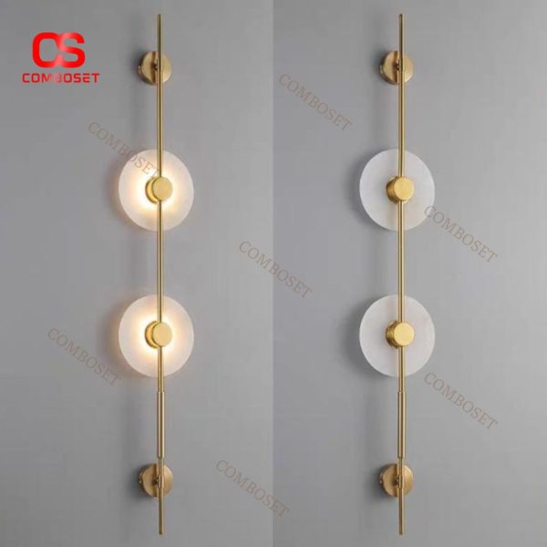 Đèn Tường Thanh Dọc Hiện Đại 2 Chao Đá Tự Nhiên Cho Phòng Ngủ, Hành Lang Hay Sảnh Chờ Khách Sạn