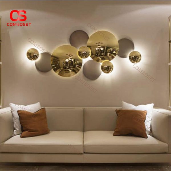 Đèn Tường Tròn Vàng Kim Sang Trọng nghệ Thuật Decor Phòng Khách, Showroom, Cửa Hàng Thời Trang