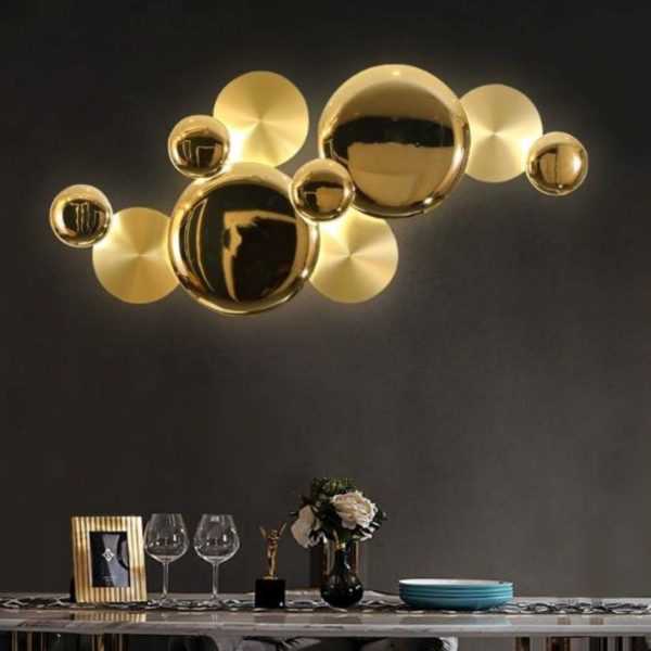 Đèn Tường Tròn Vàng Kim Sang Trọng nghệ Thuật Decor Phòng Khách, Showroom, Cửa Hàng Thời Trang