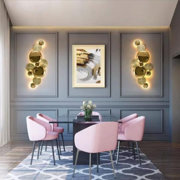 Đèn Tường Tròn Vàng Kim Sang Trọng nghệ Thuật Decor Phòng Khách, Showroom, Cửa Hàng Thời Trang