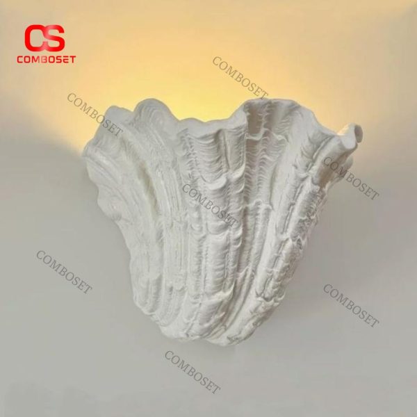 Đèn Tường Vỏ Sò Trắng Bằng Nhựa Giả Thạch Cao Phong Cách Pháp Decor Quán Cafe, Nhà Hàng