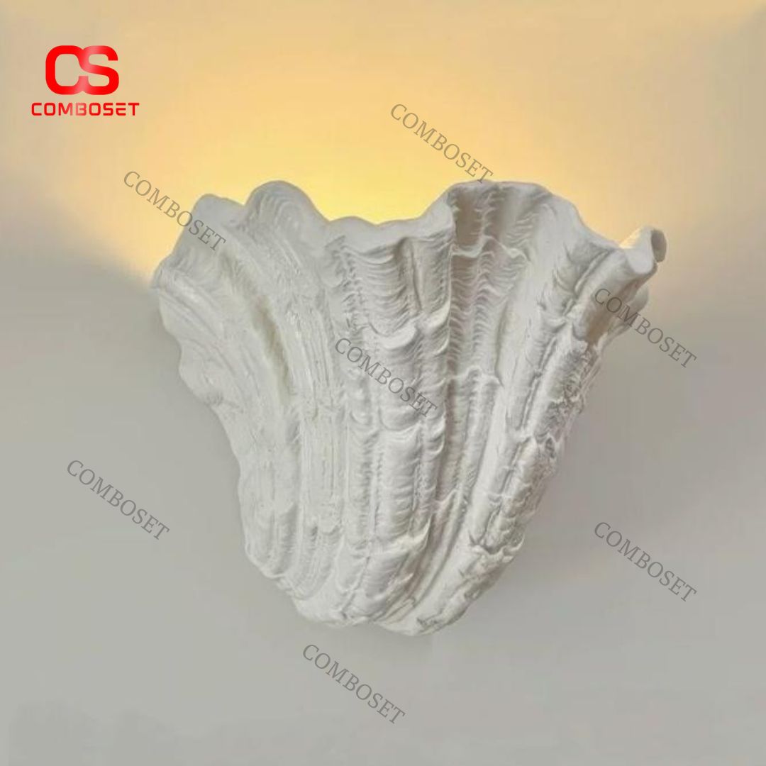 Đèn Tường Vỏ Sò Trắng Bằng Nhựa Giả Thạch Cao Phong Cách Pháp Decor Quán Cafe, Nhà Hàng