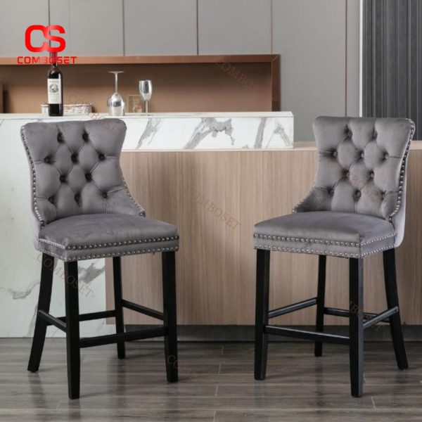 Ghế Cao Tựa Lưng Chần Nút Viền Đinh Tán Tân Cổ Điển Sang Trọng Cho Phòng Bếp & Quầy Bar