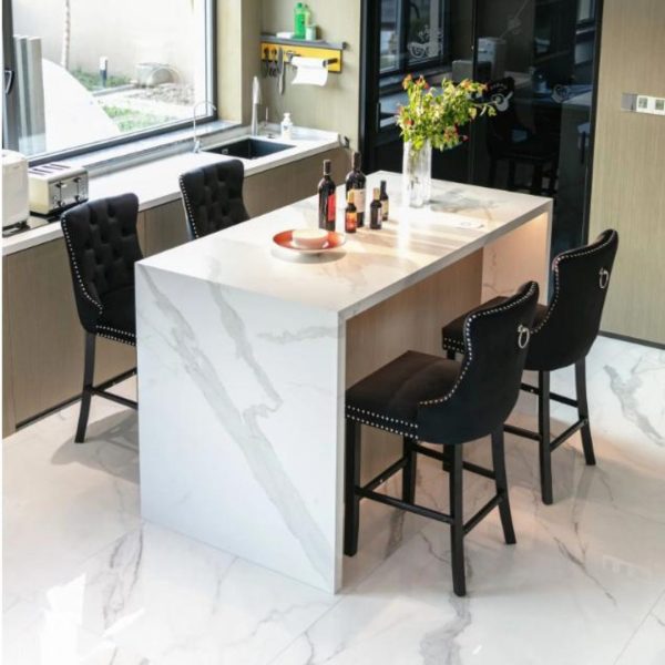 Ghế Cao Tựa Lưng Chần Nút Viền Đinh Tán Tân Cổ Điển Sang Trọng Cho Phòng Bếp & Quầy Bar