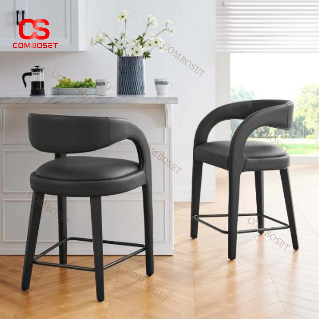 Ghế Quầy Bar Lưng Cong Hiện Đại Bọc Da Cao Cấp Cho Đảo Bếp, Bàn Ăn Gia Đình, Nhà Ha·