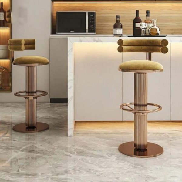 Ghế Quầy Bar Mạ Vàng Hồng Đệm Nhung Tựa Lưng Tròn Lạ Mắt Decor Không Gian Sống Thời Thượng