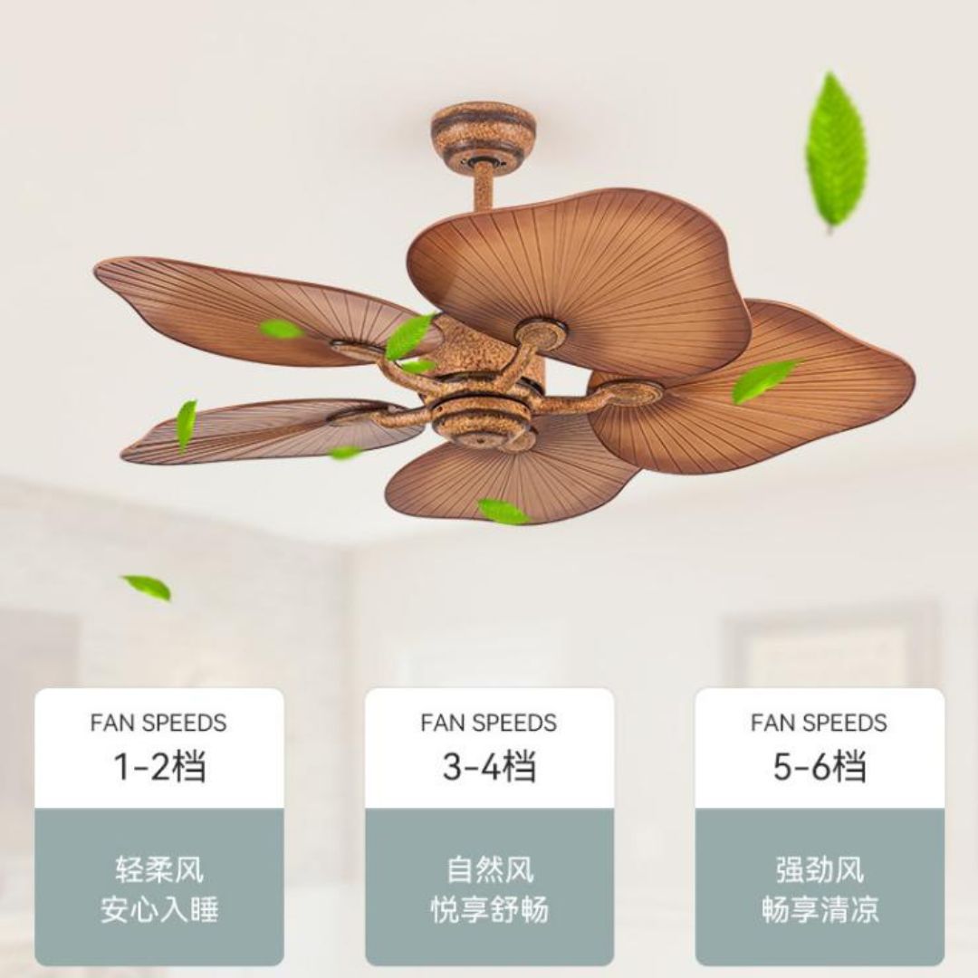 Quạt Trần 5 Cánh Lá Cọ Thiết Kế Mộc Mạc, Thiên Nhiên Trang Trí Ban Công, Biệt Thự 6 Cấp Độ Gió