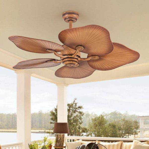 Quạt Trần 5 Cánh Lá Cọ Thiết Kế Mộc Mạc, Thiên Nhiên Trang Trí Ban Công, Biệt Thự 6 Cấp Độ Gió