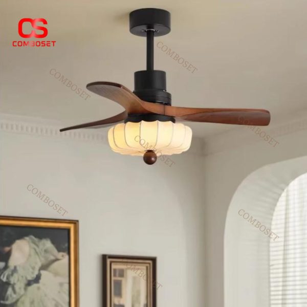 Quạt Trần Đèn Lồng Vải Truyền Thống Cổ Điển Phong Cách Zen Nhẹ Nhàng, Trang Nhã