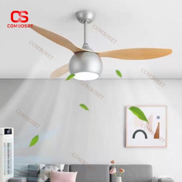 Quạt Trần Kèm Đèn LED Hình Tròn, 3 Cánh Nhựa Bo Cong Phong Cách Tối Giản Cho Căn Hộ Chung Cư