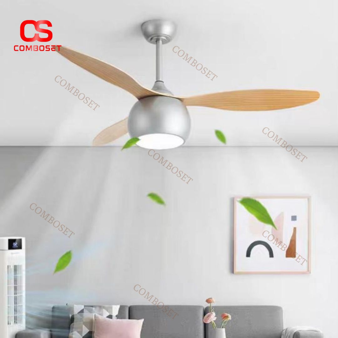 Quạt Trần Kèm Đèn LED Hình Tròn, 3 Cánh Nhựa Bo Cong Phong Cách Tối Giản Cho Căn Hộ Chung Cư
