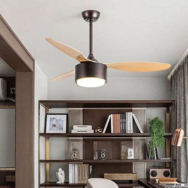Quạt Trần Kèm Đèn LED Hình Tròn, 3 Cánh Nhựa Bo Cong Phong Cách Tối Giản Cho Căn Hộ Chung Cư
