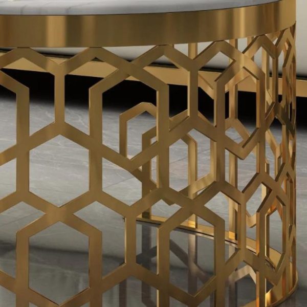 Bàn Cafe Hình Bầu Dục Mặt Đá Marble, Chân Thép Cắt CNC Nghệ Thuật, Decor Phòng Khách, Văn Phòng