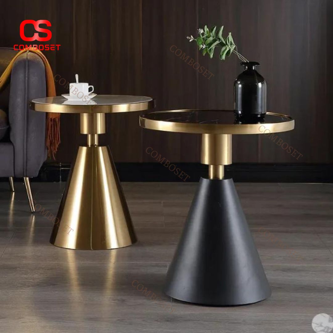 Bàn Cafe Mini Mặt Đá Marble Chân Nón Kim Loại Thép Trang Trí Phòng Khách Hiện Đại Tối Giản