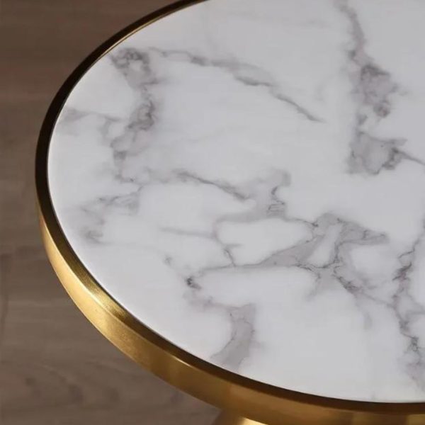 Bàn Cafe Mini Mặt Đá Marble Chân Nón Kim Loại Thép Trang Trí Phòng Khách Hiện Đại Tối Giản