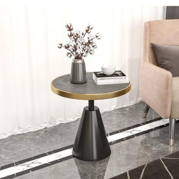 Bàn Cafe Mini Mặt Đá Marble Chân Nón Kim Loại Thép Trang Trí Phòng Khách Hiện Đại Tối Giản