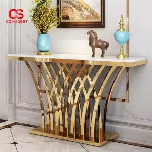 Bàn Console Mặt Đá Marble Khung Thép Mạ Vàng Sang Trọng Trang Trí Khách Sạn, Lễ Tân, Phòng Khách
