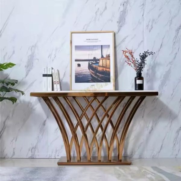 Bàn Console Mặt Đá Marble Khung Thép Mạ Vàng Sang Trọng Trang Trí Khách Sạn, Lễ Tân, Phòng Khách
