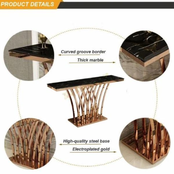 Bàn Console Mặt Đá Marble Khung Thép Mạ Vàng Sang Trọng Trang Trí Khách Sạn, Lễ Tân, Phòng Khách