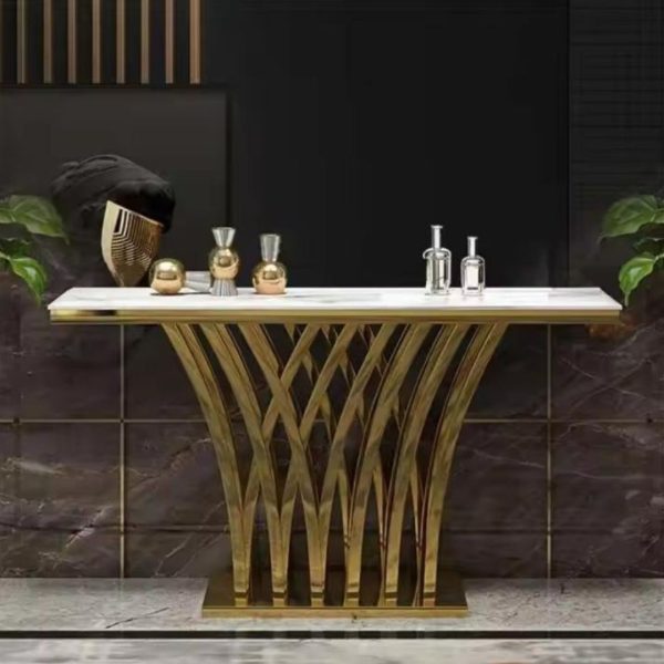 Bàn Console Mặt Đá Marble Khung Thép Mạ Vàng Sang Trọng Trang Trí Khách Sạn, Lễ Tân, Phòng Khách