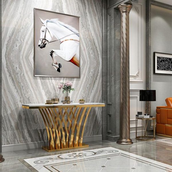 Bàn Console Mặt Đá Marble Khung Thép Mạ Vàng Sang Trọng Trang Trí Khách Sạn, Lễ Tân, Phòng Khách