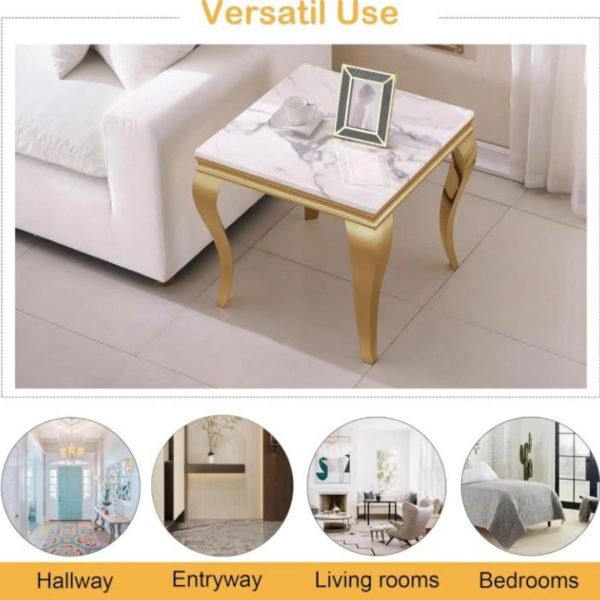 Bàn Phụ Phòng Khách Mặt Đá Marble, Chân Thép Mạ Vàng Decor Góc Ghế Sofa, Khách Sạn Sang Trọng