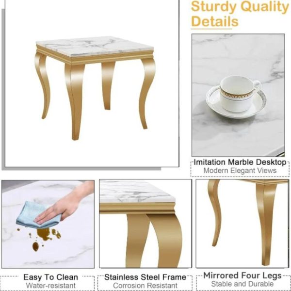 Bàn Phụ Phòng Khách Mặt Đá Marble, Chân Thép Mạ Vàng Decor Góc Ghế Sofa, Khách Sạn Sang Trọng