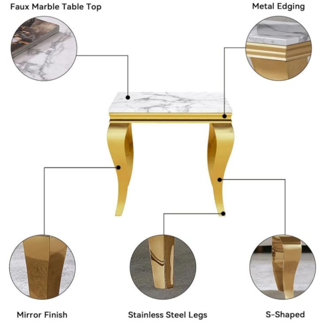 Bàn Phụ Phòng Khách Mặt Đá Marble, Chân Thép Mạ Vàng Decor Góc Ghế Sofa, Khách Sạn Sang Trọng